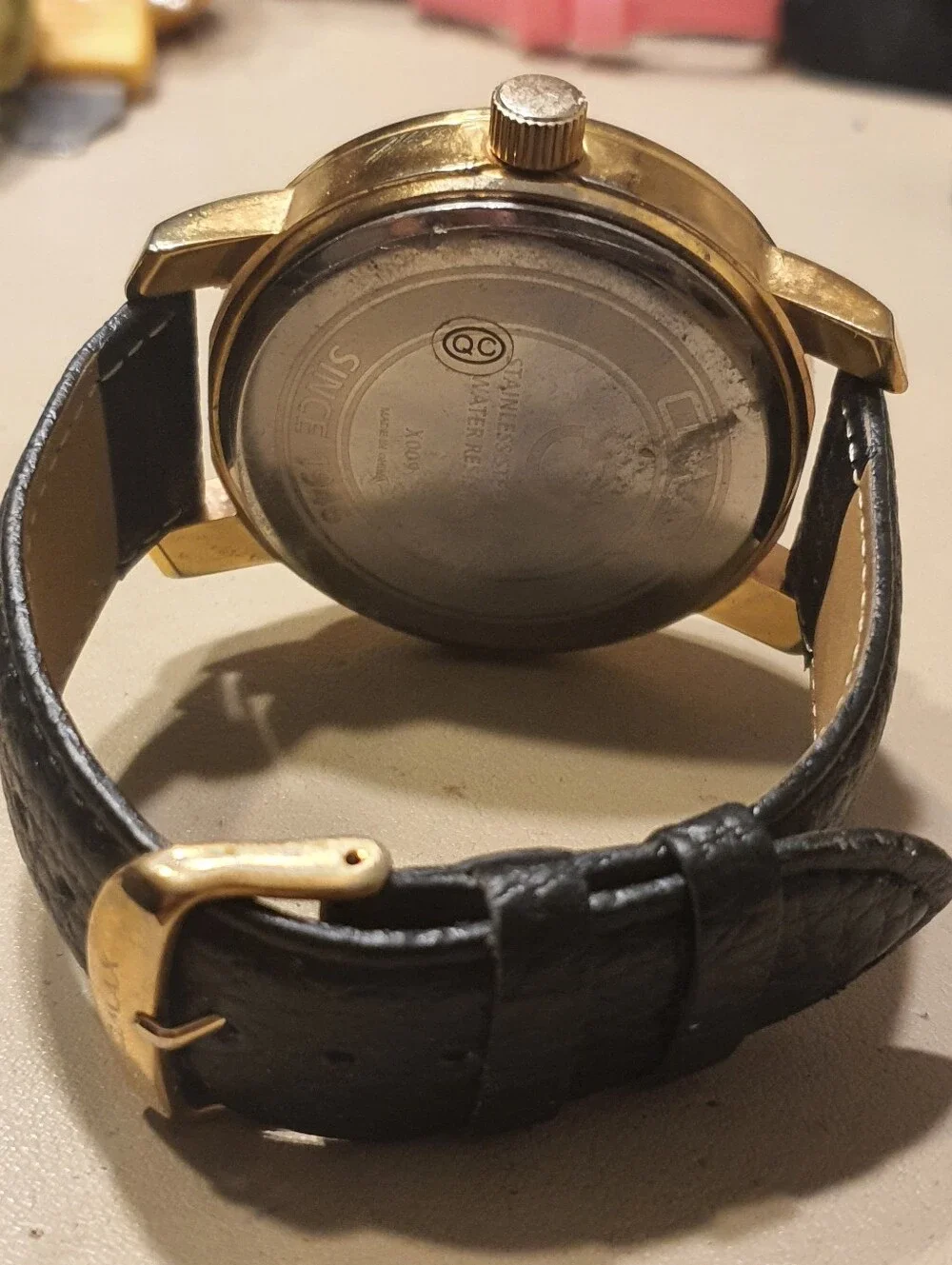 Omax Goldtone/Black Leather Diver Style Men's Watch